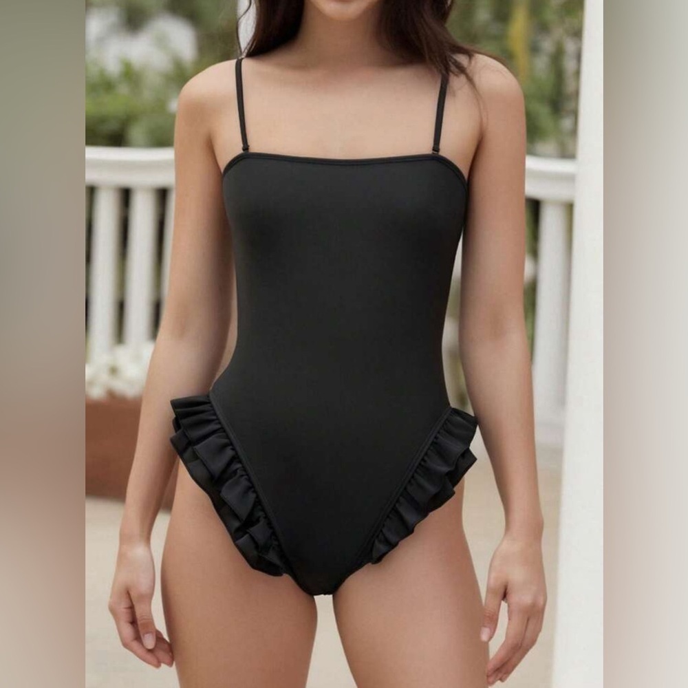Black Ruffle One-Piece Swimsuit